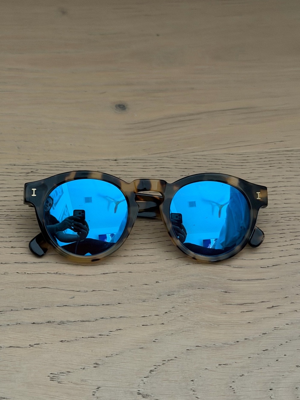 Illesteva Tortoiseshell Frame Sunglasses with Royal Mirrored Lenses